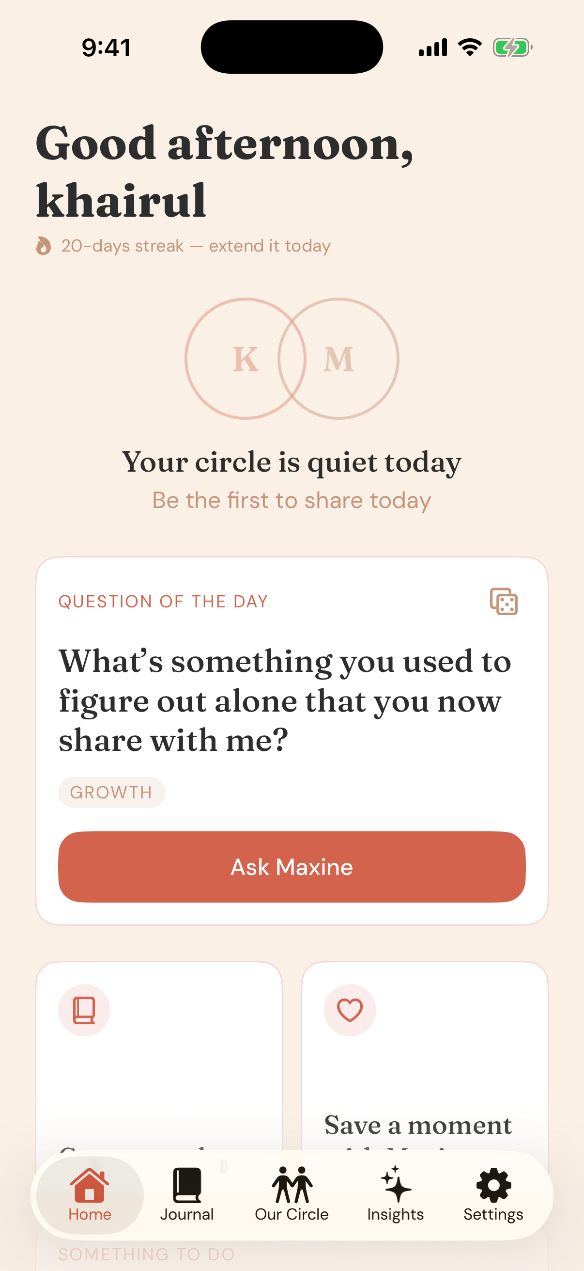 Our Circle Home: the daily question and check-in